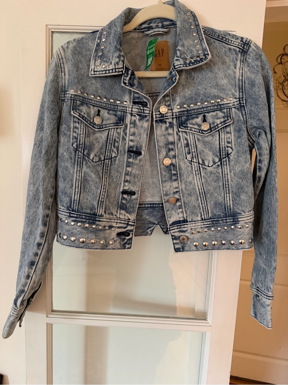 GAP Women's Studded Acid-Wash Denim Jacket - Blue